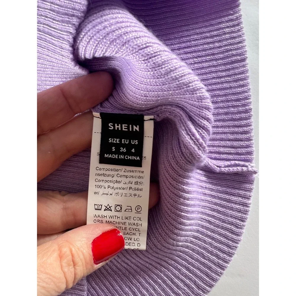 SHEIN Purple & Lilac Ribbed Turtleneck Sweater Set Pearl Button Detail Size XS/S